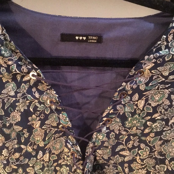 Topshop Brand Flower Print Lace-Up Blouse Top 4 - Picture 2 of 3